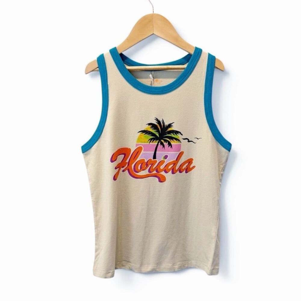 Natural Life Florida Graphic Tank Top Small Palm Tree Retro Coastal Beach NWT